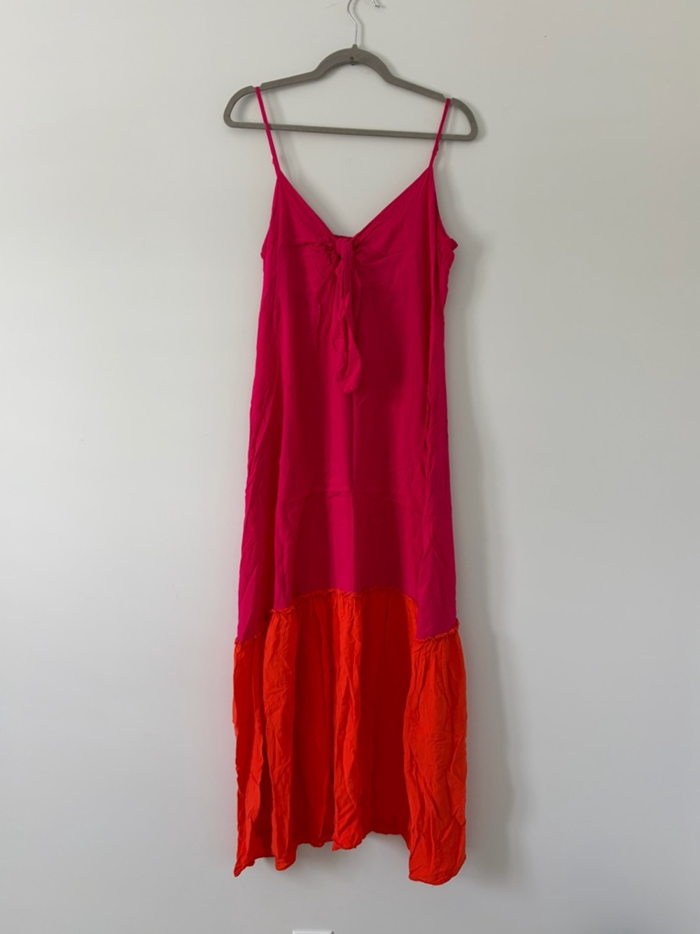 Elan Colorblock Maxi Sleeveless V Neck Dress Color Block Boho Fuchsia Orange M